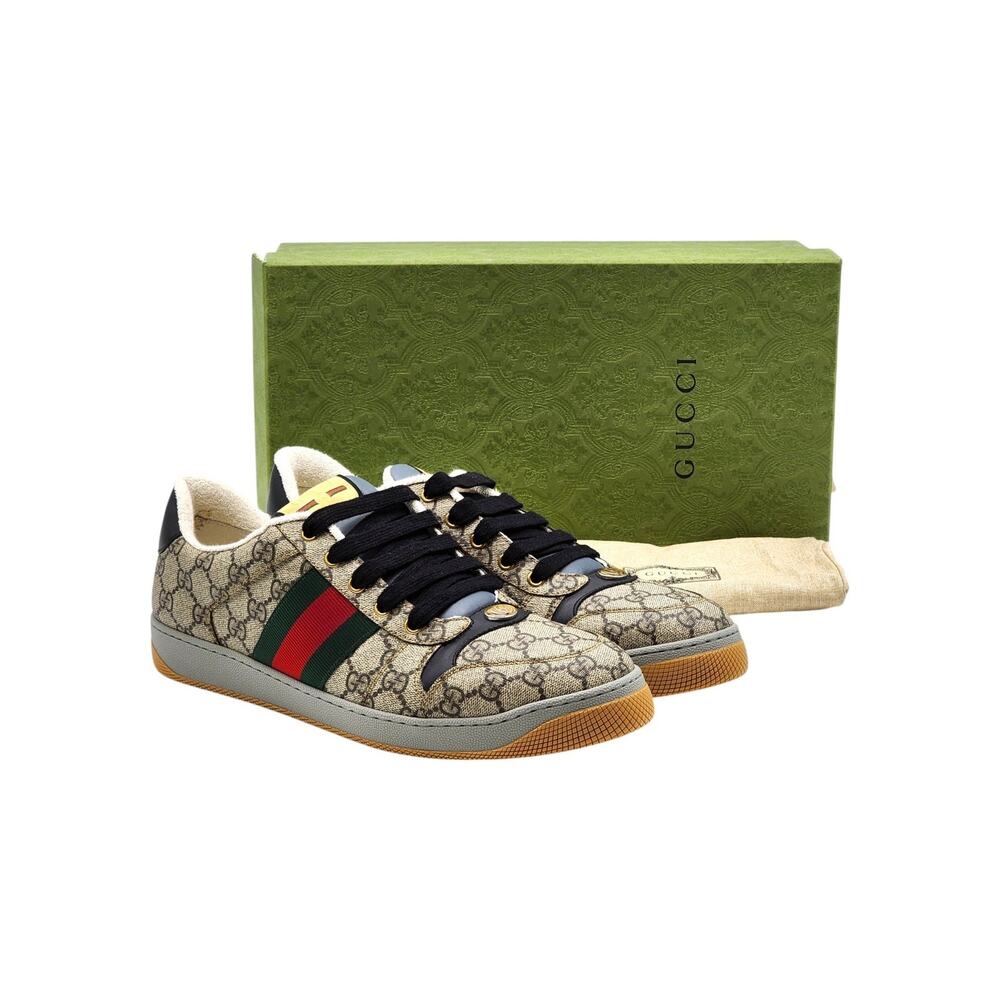 Gucci Screener GG Supreme Web Low Top Sneakers Beige Ebony US 12 EU 45 - NWB
